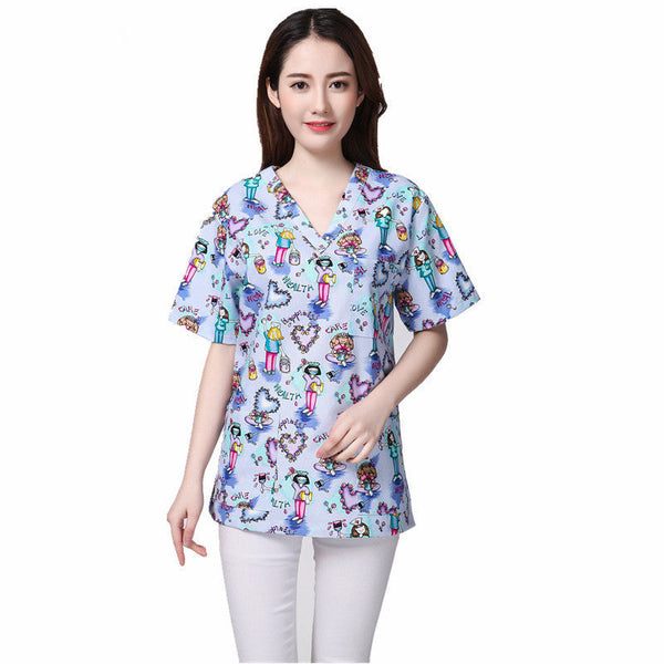 Cartoon Printing Hand Washing Suit Short Sleeve Nurse Gown