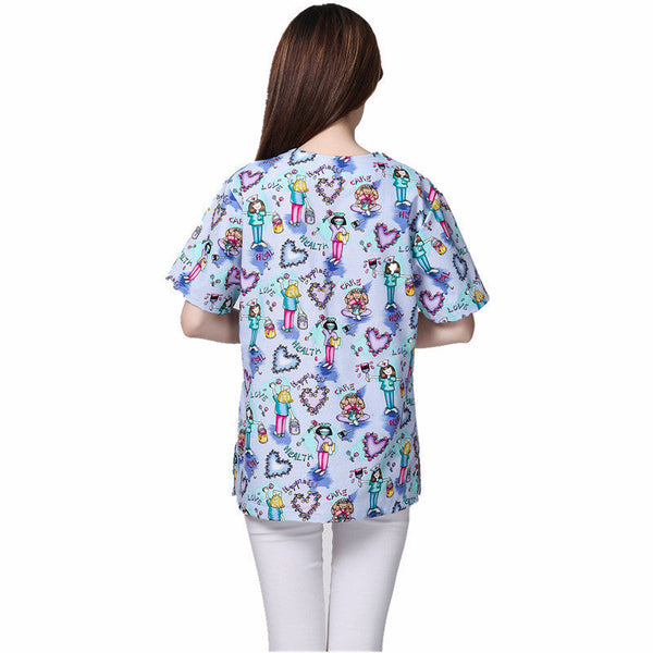 Cartoon Printing Hand Washing Suit Short Sleeve Nurse Gown